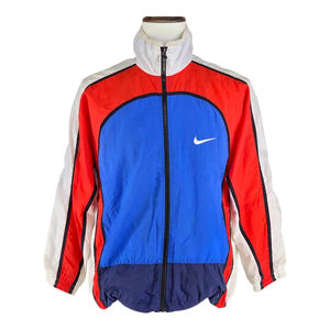 90s Nike Colorblock Windbreaker Youth L Red White Blue Track Jacket Vintage